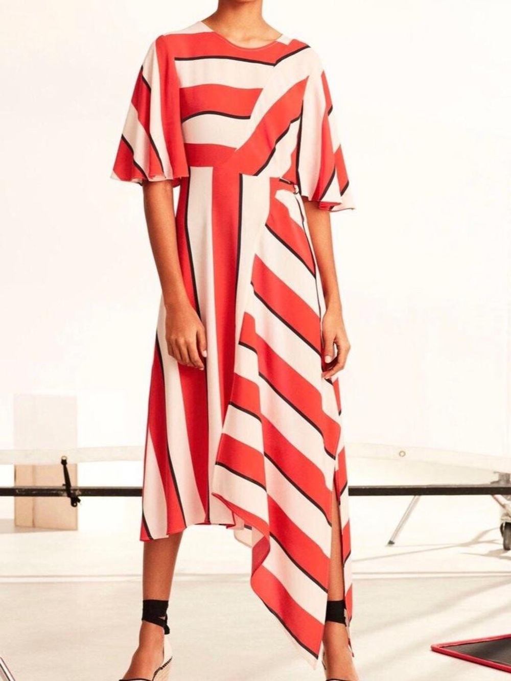 Topshop Diagonal Stripe Midi Dress Sz.10